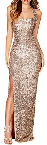 Cocila Kaftan Abiti da Donna Abiti da Damigella d'Onore a Lunghi con Paillettes Sexy con Spacco Laterale per Vestito per (Rose Gold, L)