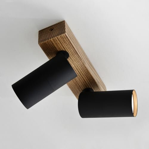 ouglres Deckenstrahler Schwarz Holz,2 Flammig Industrial Deckenlampe GU10,Lampenschirm Drehbar,Modern Deckenleuchte Flur aus Metal,Retro Deckenspots für Esszimmer Wohnzimmer Schlafzimmer Küche
