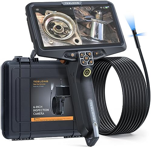 Triple Lens Inspection Camera, Teslong Borescope Camera with 6 IPS Split Screen, Endoscope Camera with Light, IP67 Waterproof Flexible Cable Scope Camera for Automotive/Home/Wall/Pipe/Car (16.5FT/5M)