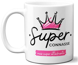 DECOHO - Mug insolite Super Connasse pour Femme - Cadeau rigolo pour sa chérie - 33 cL, Céramique - Mug imprimé en France - Blanc
