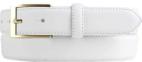 Hochwertiger Anzuggürtel aus Vollrindleder mit goldener Gürtelschließe 3,0 cm | Bombierter Ledergürtel Herren 30mm | Business-Gürtel made in Italy | Weiß 130cm