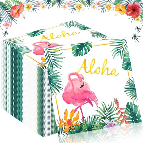 TOPJOWGA Serviette Papierserviette, 100 Stücke Flamingo Servietten, Flamingo Partyzubehör, Hawaiian Luau Tropische Rosa Papier Servietten, Servietten Tischdekoration für Party Dekoration, 33x33cm