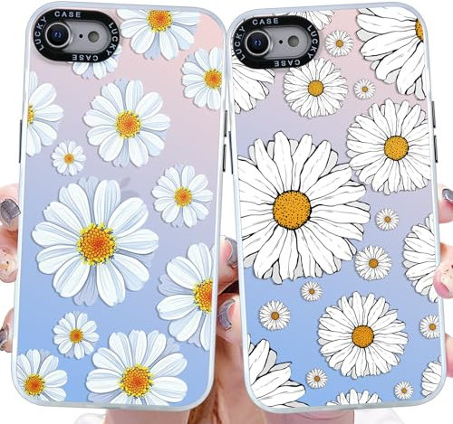ZhuoFan 2 Pezzi Cover per Apple iPhone 7/8/iPhone SE 2022/2020 4,7, Trasparente Custodia con Fiore Disegni, Ultra Sottile Silicone Morbido TPU e Hard PC Antiurto Protettiva Case per iPhone 8, 05