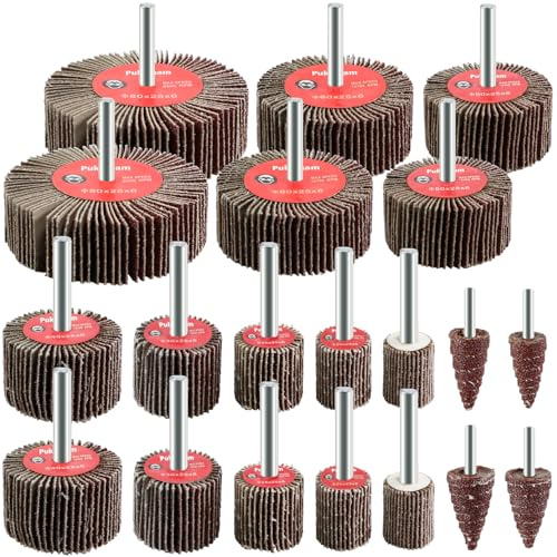 Pukamam 20 Pcs Flap Wheel Sander Set 80 Grit Sanding Wheel for Drill 1/4 Shank for Metal Wood