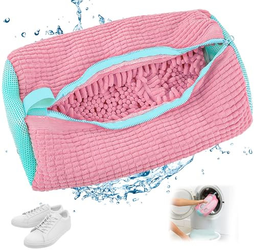 Sac Lavage Chaussures 1 pièce, Lavage Chaussures à Machine à Laver, Réutilisables à Laver avec Fermeture Éclair et Nettoyage, Protégez vos Chaussures Contre les Dommages-rose