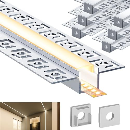LASLUX Profilé en Aluminium Pour Bandes LED, Canaux LED en Forme de U de 6 x 2 m, à Encastrer Dans Les Plafonds et Les Surs, Avec Diffuseur Opale