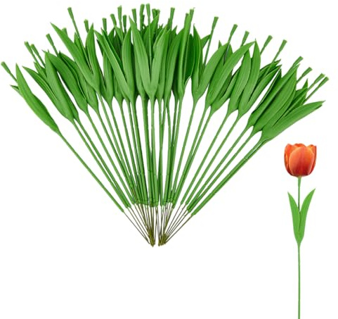 SUPERFINDINGS 30 st. Blomhandtag med blad plast konstgjorda tulpaner trådstjälk grön gör-det-själv blomtillverkning stjälkar rosor blomma trådstjälkar för bröllopsbukett blomarrangemang