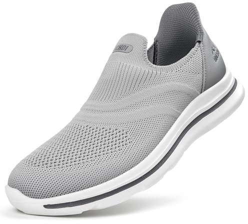 ODCKOI Zapatillas deportivas para hombre, sin cordones, para exteriores, ligeras, transpirables, libres de manos, para el tiempo libre, para correr en la calle, gris claro, 41 EU