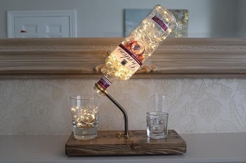Handmade Upcycled Premium Pink Gin Bottle Lamp (70cl). Unique Gin Gift for The Home (Chrome Fittings, Mains Powered)