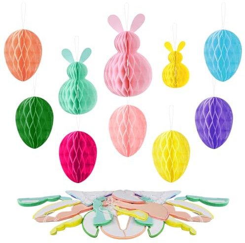SPERMUOY Ostereier zum aufhängen,10 Stück Ostern Honeycomb Deko Ostern Girlande Osterhasen aus Seidenpapier zum Aufhängen,Osterhasen Aufhängen Deko Ostereier zum Aufhängen,Ostereier Deko