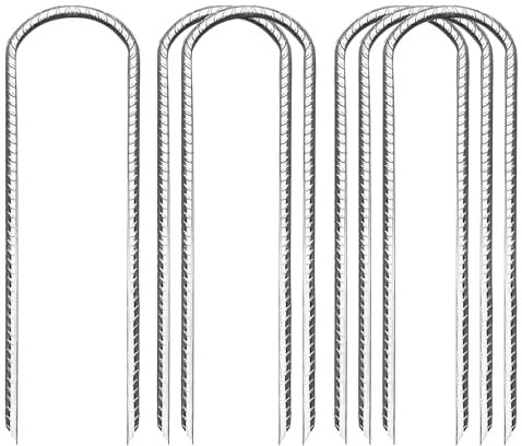 JAMHEXOU 6PCS Tent Pegs, 12 inch Heavy Duty Galvanised Steel Ground Pegs U Shaped Ground Rebar Pegs Ground Stakes for Camping, Tents, Trampoline, Canopies, Sheds, Ports, Swing