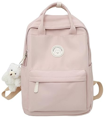 GSenhui Kawaii-Rucksack mit Weißer Bär Anhänge für Teenager Mädchen Kinder Schulranzen Aesthetic-Backpack School Bag Kinderrucksäcke Laptop Schulrucksack