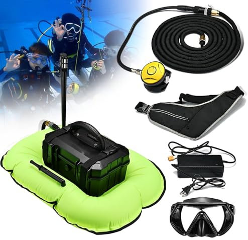 Tauchatemgerät, 3/5,5 Stunden, wiederaufladbarer Tauchtank mit 10 m Schlauch und abnehmbarem Tauchatemregler, für Sporttauchen und Angeln, Green-D3000