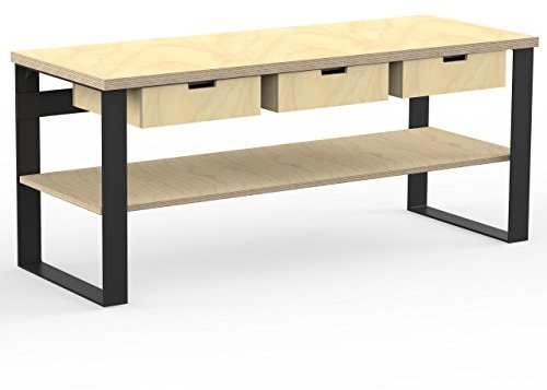 AUPROTEC Profi Design Werkbank 1500 x 750 x 850 mm Arbeitsplatte Multiplex 40mm mit 3 Schubladen und Ablage Holz Werkbankplatte Multiplexplatte Industriequalität Massiv Arbeitstisch