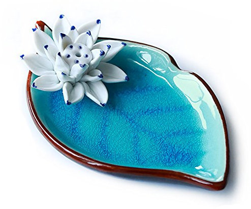 Soporte de Incienso Censer Ceramic Handmade Artistic Burner Stick Coil Lotus Porcelain Flor Decorativa Cono de Incienso Bandeja de Ceniza Hecho a Mano