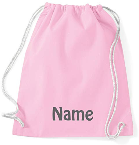 Turnbeutel mit Namen Bestickt aus 100% Baumwolle, Sportbeutel, Schwimmbeutel, Gym Sack, Gym Bag, (Rosa)