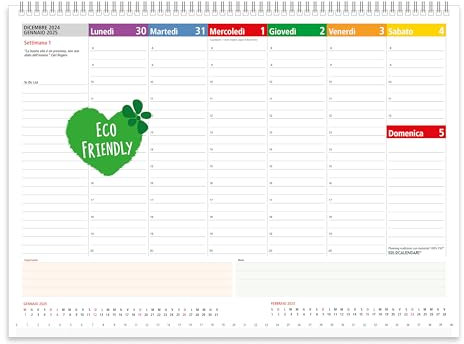 Planner 2026 Settimanale da Tavolo SPIRALATO con tutte le DATE 2026 STAMPATE in Carta ECOLOGICA Certificata FSC® Mix Credit - Planning 2026 perfetto per casa e ufficio con ANGOLI ANTIORECCHIE (30x42)