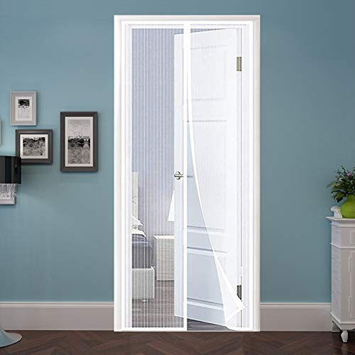 AMZERO Zanzariera Magnetica per Porte, 120x210cm Zanzariere Scorrevoli Ultra Silenzioso Chiudi Automaticamente per Porte d'IngressoPorte Cortili, Bianco A