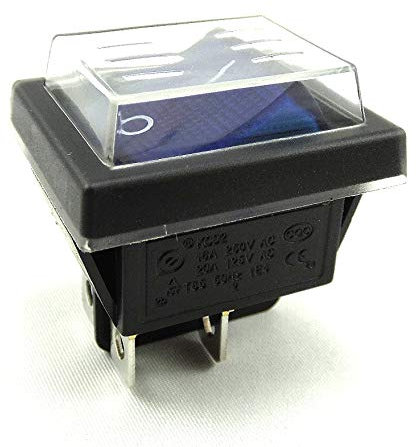 Wippschalter mit Wasserdichte Abdeckung (4 Pin) EIN-AUS 250V 16A Geräteschalter beleuchtet blau (1)