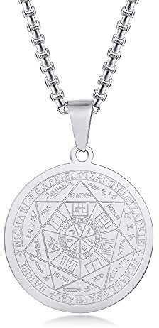 XUANPAI Siegel der Sieben Erzengel Ketten Choker Statement Halskette Talisman Anhänger Amulett Schmuck für Männer (Edelstahl-Bead-Kette, Edelstahl - Blank)