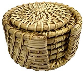 FIKIMOS Lot de 6 dessous de verre en rotin fait à la main - Respectueux de l'environnement - Assiettes et plats isolés - 11,4 cm