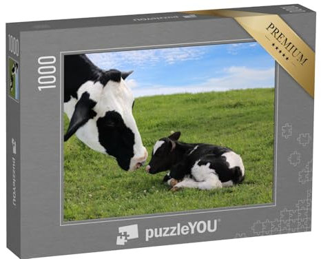 puzzleYOU: Puzzle 1000 Teile „Holstein-Mutterkuh mit ihrem neugeborenen Kalb“ – aus der Puzzle-Kollektion Kühe & Kälber