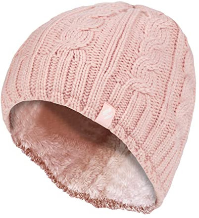 HEAT HOLDERS - Womens Thermal Fleece Lined Cable Knit Winter Beanie Hat 3.4 tog (One Size, Light Pink)