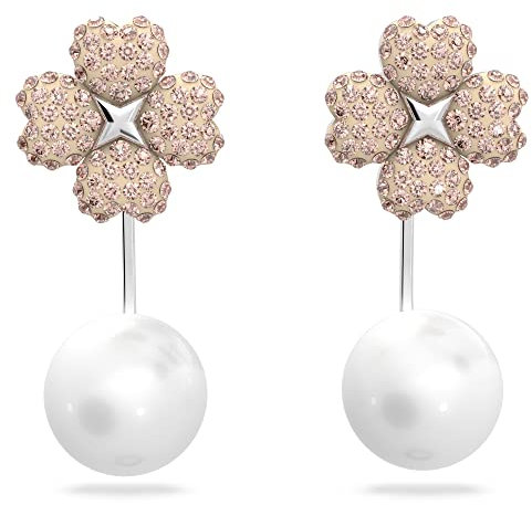 Swarovski Latisha Kreolen, Rhodinierte Ohrringe mit Edlem Blumen-Motiv und Klaren Swarovski Kristallen