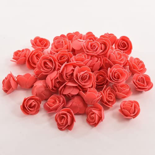 XIZHI Mini rose finte fiori artificiali, 100 pezzi, 3,5 cm, testa di rosa rossa in schiuma per fai da te, accessori per casa, feste, decorazioni per la casa e baby shower (rosso)