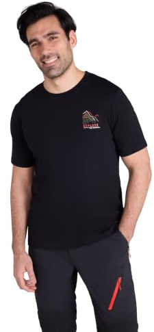 Mountain Warehouse Tech Mountains Mens T-Shirt - Cotton Casual Top, UV Protection Tee Shirt - for Spring Summer, Outdoors, Camping & Hiking Black (Tech Mountains) XS