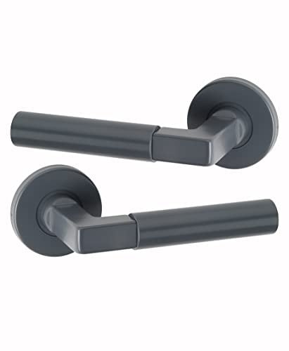 URFIC Lever Latch on Rose Slate Grey Door Handles for Internal and External Doors Windsor Set of 2 Levers. for Wooden White, Oak or Walnut Interior and Exterior Doors