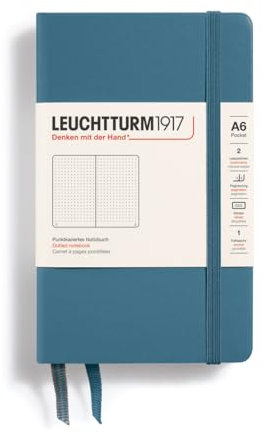 LEUCHTTURM1917 365630 Notizbuch Pocket (A6), Hardcover, 187 nummerierte Seiten, Stone Blue, Dotted