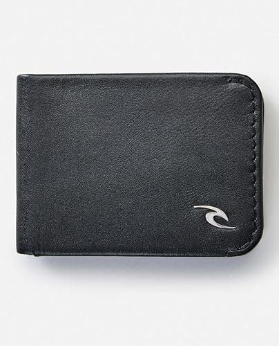 Rip Curl Herren Geldbörse mit RFID-Schutz, Schwarz, Kunstleder, Metall-Logo, Schlank, 3 Fächer, Metallauskleidung, Kunststoff, Erwachsener, Modern, Einfarbig