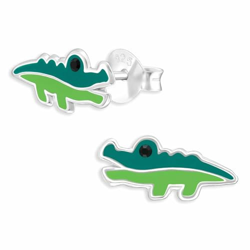 Monkimau Krokodil Ohrstecker Ohrringe aus 925 Silber Schmuck Silberohrringe Medizinisch für Kinder Mädchen Damen Frauen