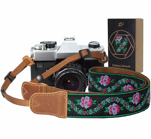 Camera Strap - 1.5 Cowhide Head Shoulder Neck Strap ,Retro Jacquard Embroidery Multi-pattern camera straps for Cameras and Binoculars,Cute Adjustable Thin Strap for Adults & Kids(Green Jacquard)