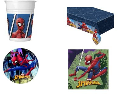 CUSTOM PRINT SHOPPING SPIDERMAN L'UOMO RAGNO Coordinato ADDOBBI TAVOLA Festa A TEMA SPIDERMAN PER 32 BAMBINI KIT(32 PIATTI,32 BICCHIERI,40 TOVAGLIOLI, 1 TOVAGLIA)