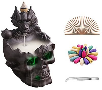 Drachen-Räucherstäbchenhalter, Wasserfall, Totenkopf-Drachen-Räuchergefäß, Romehaha Keramik-Rückfluss-Räucherstäbchenhalter, Drachenstatue für Schlafzimmer, Arbeitszimmer, Meditationsraum, Yoga-Raum,