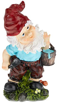 Relaxdays Gnomo da Giardino, con Secchiello, Statua in Poliresina Antigelo, HLP: 32x17x13 cm, Statuetta Nano, Colorato