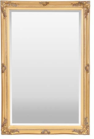 Seleziona specchi Specchio da parete vintage Rennes | Struttura in legno massello | vetro argentato con bordi smussati | Decorazioni per la casa | (oro antico, 50 x 70 cm)