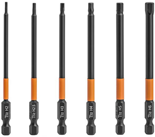 KEWAYO Impact Hex Head Allen Wrench Drill Bit Set 6pcs (Metric), 1/4” Hex-Shank S2 Steel Hex Bits Set, CNC Machined Tips with Magnetism, 3.94” Long with Storage Box
