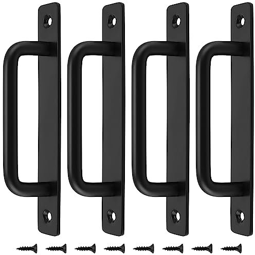 FUNSUEI 4 Pack Black Door Pull Handle, 16 x 2.5 x 3.8cm Sliding Barn Door Handle Pull, Shed Pull Handle with Screws, Heavy Duty Door Handles for Kitchen, Cabinet, Furniture