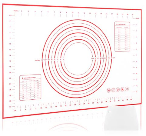 LXUDN Backmatte Silikon Groß 60x90cm, Silikonmatte Baking Mat Rutschfeste, Antihaftbeschichtete Backunterlage mit Messung, für Fondant Gebäck Pizza, BPA Frei(Rot + Schaber)
