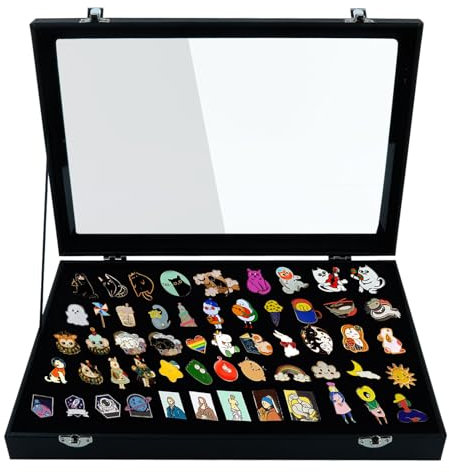 Pin Badge Display Case, Pin Collection Display Box 13.8X9.4In Pin Collector Storage, Enamel Pin Display Pages Stylish Shadow Box Frame For Breastpin, Medal, Badges, Ribbons, Gifts Packing (Black)