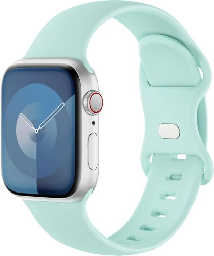 Aegce Silicone Sport Band Compatible with Apple Watch 41mm 40mm 38mm 42mm Women Men, Soft Strap Replacement Wristband for iWatch Ultra SE 3 2 1 Series 11 10 9 8 7 6 5 4, Turquoise S/M