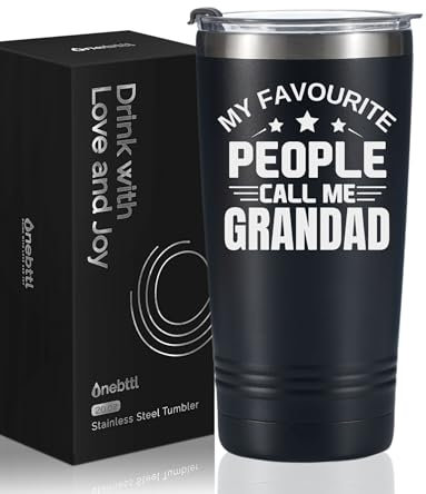 Onebttl Grandad Gifts Tumbler, Grandfather Presents from Granddaughters Grandsons for Father's Day Christmas, Stainless Steel Cup with Lid, 20oz/590ml - My Favourite People Call Me Grandad