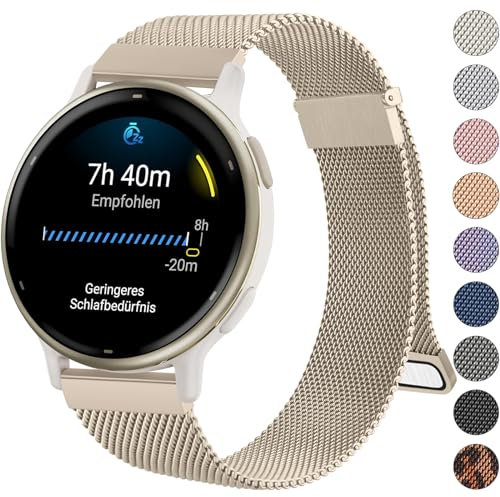 Oumida Garmin Correa de 20 mm para Garmin Vivoactive 5/Vivoactive 3, Venu 2 Plus/Venu Sq 2/Venu Sq/Sq Music, Vivomove Serie, Forerunner 55/245/645, de metal, dorado champán