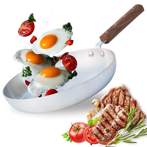 Kitchen King Healthy Cooking Pan Oven Safe Non Toxic Aluminium PFOA Free Omelette Pan Bottom Groove Even Heating (23cm) with Wooden Handle