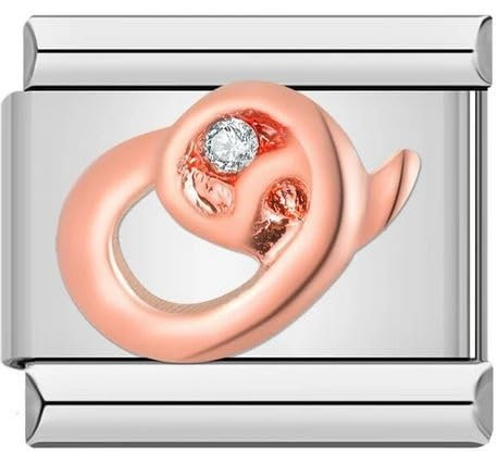 M&S A-Z Rose Gold Letter Initial Name Alphabet 9mm Italian Link Charm Compatible With Nomination Bracelet (O)