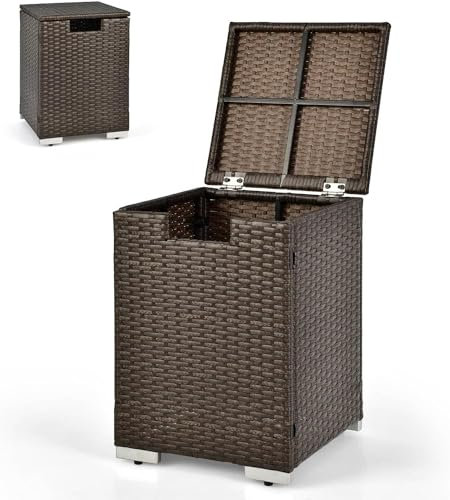 SPOTRAVEL Outdoor Fire Pit Table Set, 40000 BTU Rattan Fire Pits with Storage Box and Tempered Glass Coffee Table, Patio Gas Tank Holder for Patio Garden Grassland (Propane Tank Table ONLY)