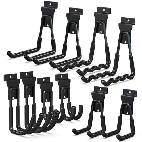 3-H Slatwall Accessories 10 Pack, Slatwall Hooks & Hangers 5 Sizes, Slat Wall Hanging Hooks, Proslat Accessories for Garage Wall Panels Organzing Garden Tools Chairs Ladder(Black)